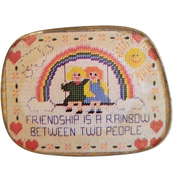 Vintage Friendship Is A Rainbow Pin Brooch Two Girls Swinging 2.03"x1.49" - Picture 1 of 11